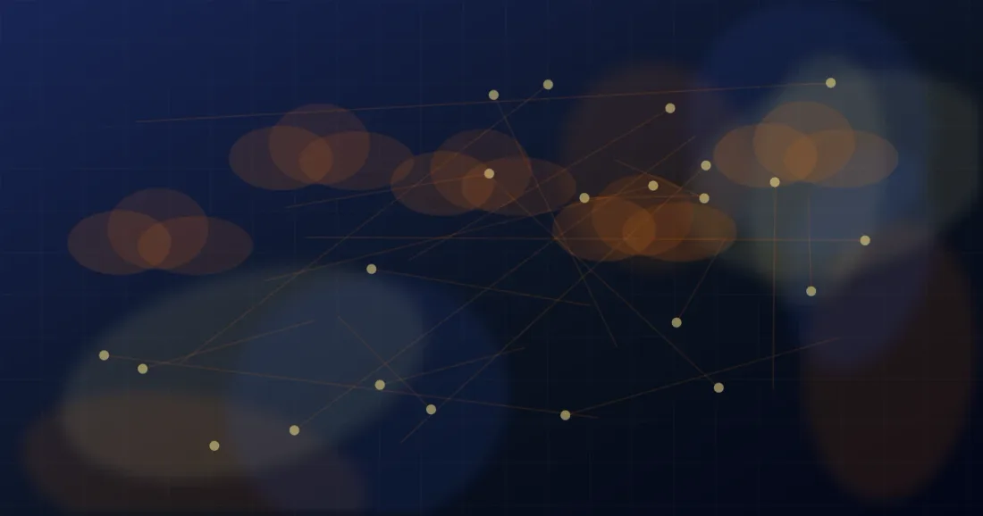Soft cloud-like web development shapes connected by code and browser-inspired panels.